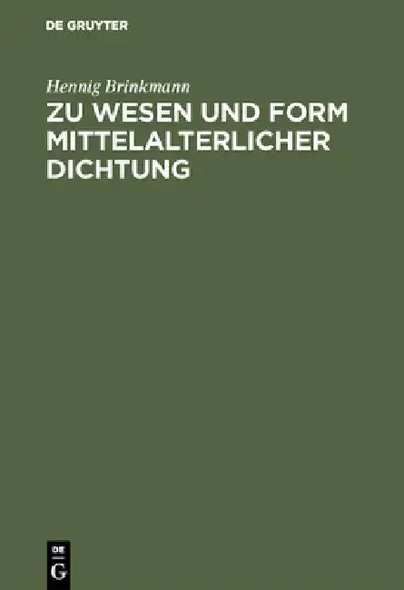 Cover of Zu Wesen Und Form Mittelalterlicher Dichtung