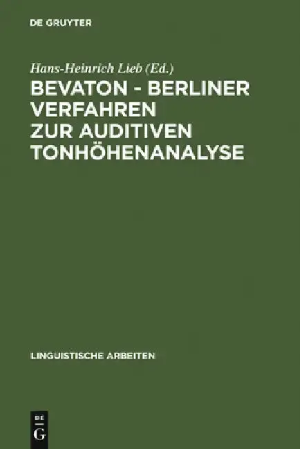 Cover of Bevaton - Berliner Verfahren Zur Auditiven Tonhöhenanalyse