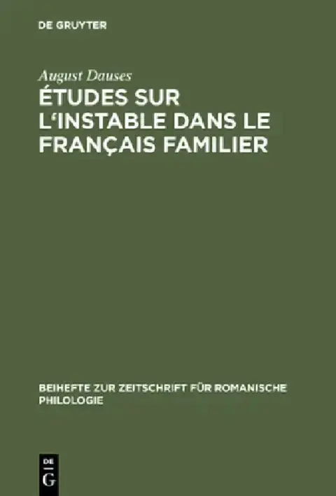 Cover of Études Sur l'Instable Dans Le Français Familier