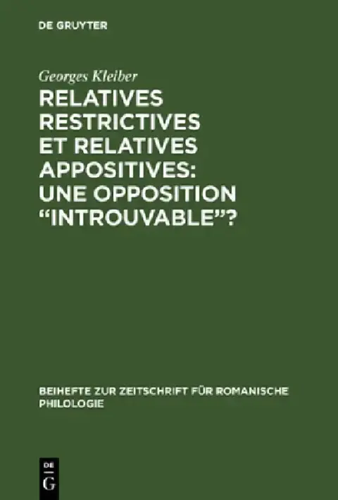 Cover of Relatives restrictives et relatives appositives