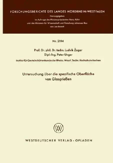 Cover of Untersuchung über die spezifische Oberfläche von Glasgrießen