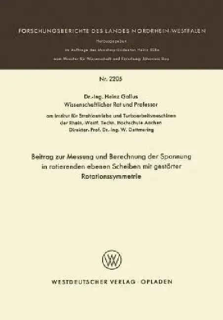 Cover of Beitrag Zur Messung Und Berechnung Der Spannungen in Rotierenden Ebenen Scheiben Mit Gestörter Rotationssymmetrie