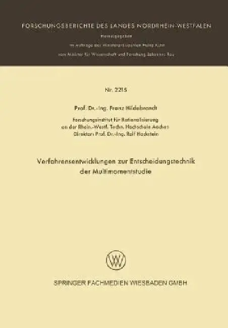 Cover of Verfarensentwicklungen Zur Entscheidungstechnik Der Multimomentstudie