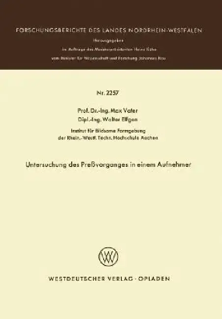 Cover of Untersuchung Des Preßvorganges in Einem Aufnehmer