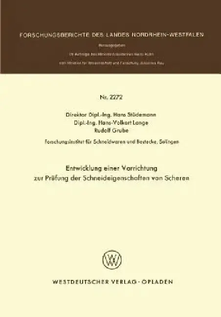 Cover of Entwicklung Einer Vorrichtung Zur Prüfung Der Schneideigenschaften Von Scheren