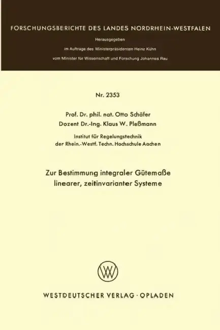 Cover of Zur Bestimmung Integraler Gütemaße Linearer, Zeitinvarianter Systeme