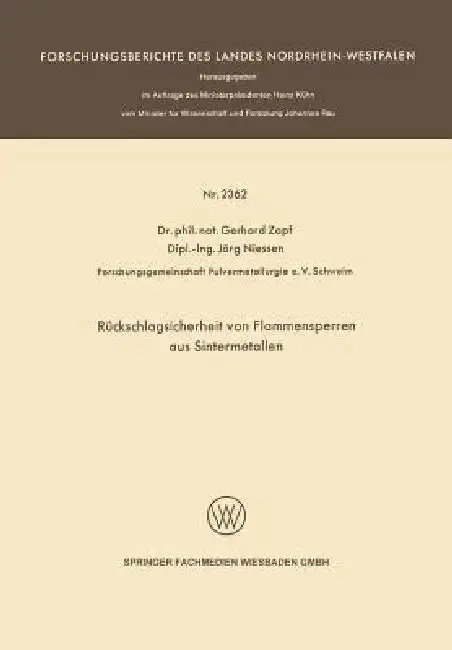 Cover of Rückschlagsicherheit Von Flammensperren Aus Sintermetallen