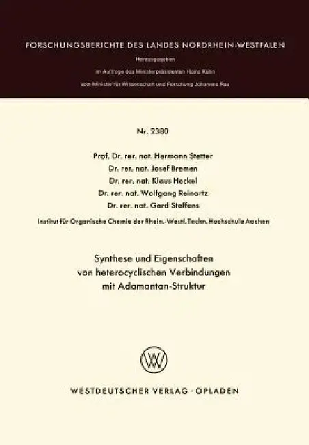 Cover of Synthese Und Eigenschaften Von Heterocyclischen Verbindungen Mit Adamantan-Struktur