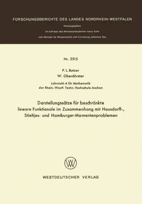 Cover of Darstellungssätze Für Beschränkte Lineare Funktionale Im Zusammenhang Mit Hausdorff-, Stieltjes- Und Hamburger-Momentenproblemen