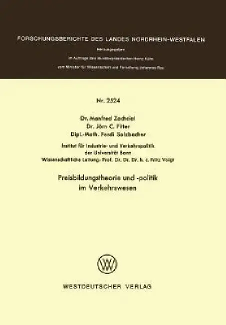 Cover of Preisbildungstheorie Und -Politik Im Verkehrswesen