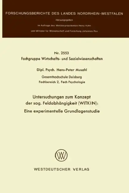 Cover of Untersuchungen Zum Konzept Der Sog. Feldabhängigkeit (Witkin)