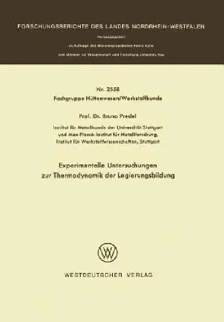 Cover of Experimentelle Untersuchungen Zur Thermodynamik Der Legierungsbildung