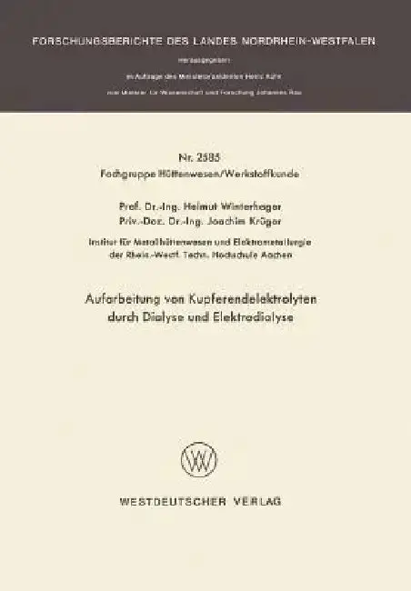 Cover of Aufarbeitung Von Kupferendelektrolyten Durch Dialyse Und Elektrodialyse