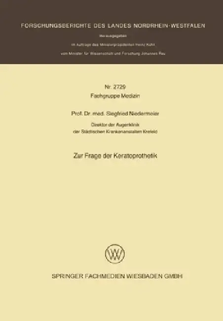Cover of Zur Frage der Keratoprothetik