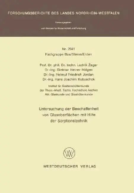 Cover of Untersuchung Der Beschaffenheit Von Glasoberflächen Mit Hilfe Der Sorptionstechnik