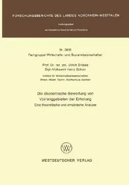 Cover of Die Ökonomische Bewertung Von Vorranggebieten Der Erholung