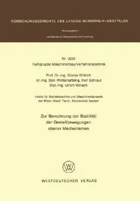 Cover of Zur Berechnung Der Stabilität Der Gestellbewegungen Ebener Mechanismen