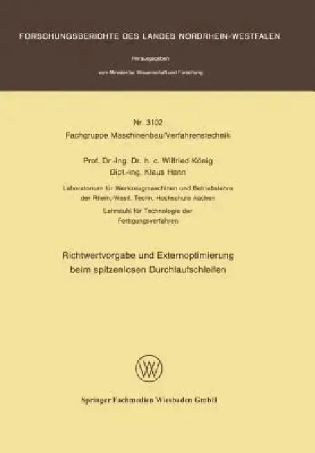 Cover of Richtwertvorgabe Und Externoptimierung Beim Spitzenlosen Durchlaufschleifen