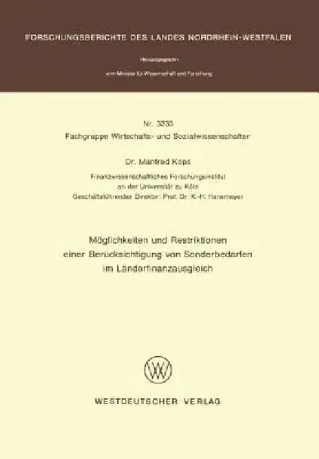 Cover of Möglichkeiten Und Restriktionen Einer Berücksichtigung Von Sonderbedarfen Im Länderfinanzausgleich