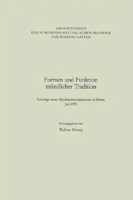 Cover of Formen Und Funktion Mündlicher Tradition