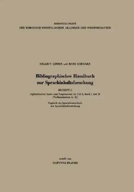 Cover of Bibliographisches Handbuch Zur Sprachinhaltsforschung
