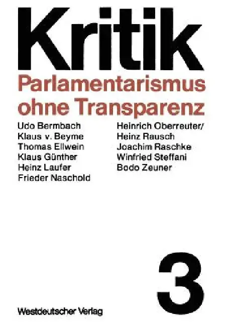 Cover of Parlamentarismus Ohne Transparenz