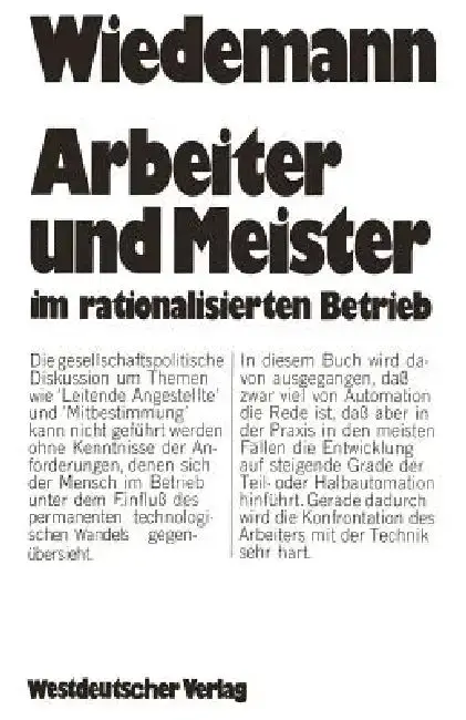 Cover of Arbeiter Und Meister Im Rationalisierten Betrieb