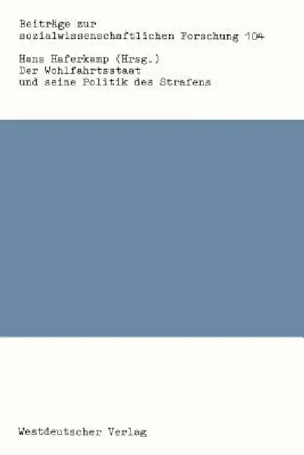 Cover of Der Wohlfahrtsstaat Und Seine Politik Des Strafens