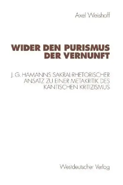 Cover of Wider Den Purismus Der Vernunft