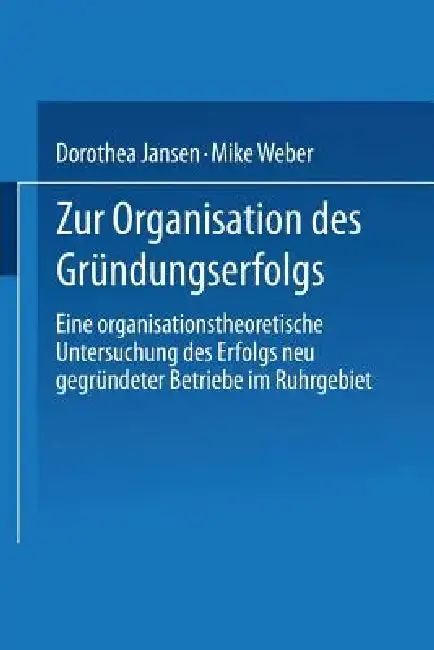 Cover of Zur Organisation Des Gründungserfolgs