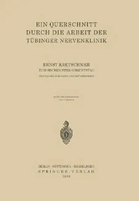 Cover of Ein Querschnitt Durch Die Arbeit Der Tübinger Nervenklinik
