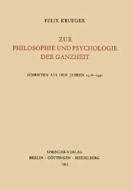 Cover of Zur Philosophie Und Psychologie Der Ganzheit