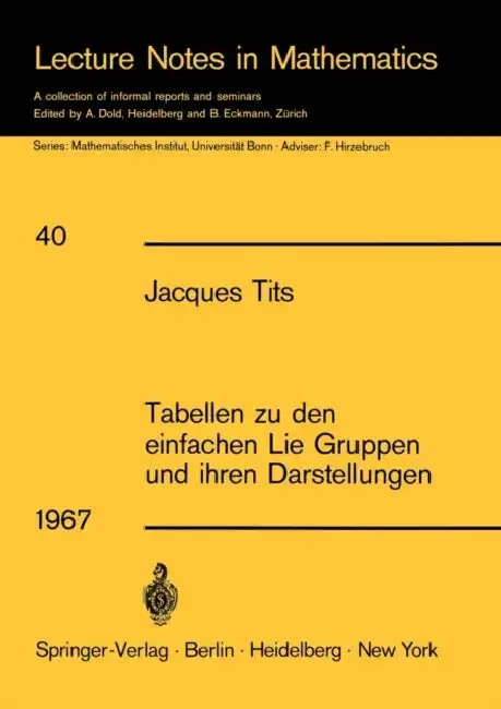Cover of Tabellen Zu Den Einfachen Lie Gruppen Und Ihren Darstellungen