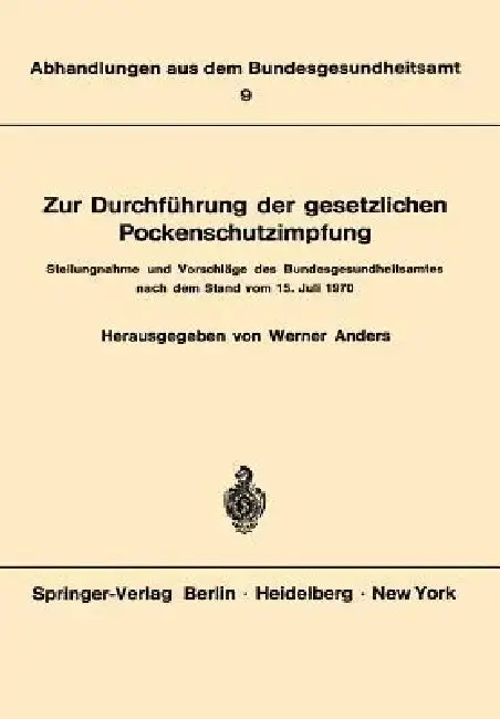 Cover of Zur Durchführung Der Gesetzlichen Pockenschutzimpfung
