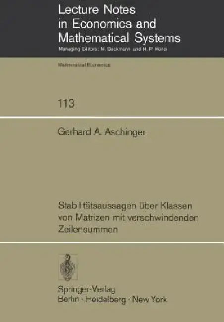 Cover of Stabilitätsaussagen Über Klassen Von Matrizen Mit Verschwindenden Zeilensummen