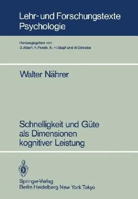 Cover of Schnelligkeit Und Güte ALS Dimensionen Kognitiver Leistung
