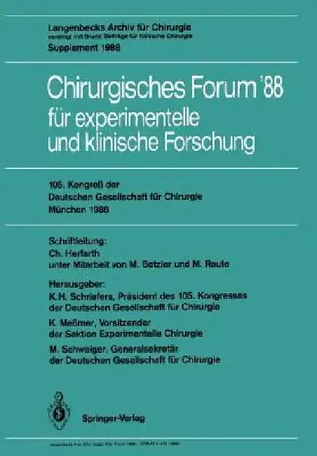 Cover of 105. Kongreß Der Deutschen Gesellschaft Für Chirurgie München, 6.-9. April 1988