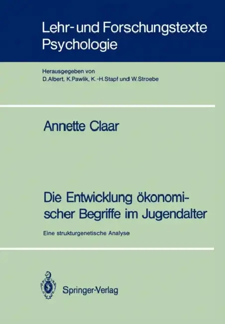 Cover of Die Entwicklung Ökonomischer Begriffe Im Jugendalter