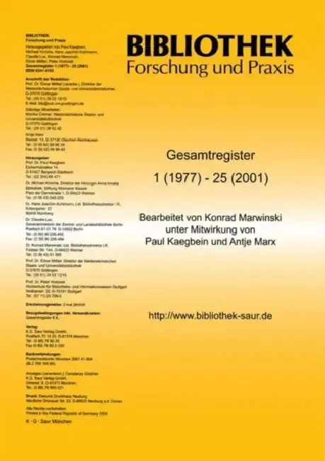 Cover of Bibliothek - Forschung Und Praxis