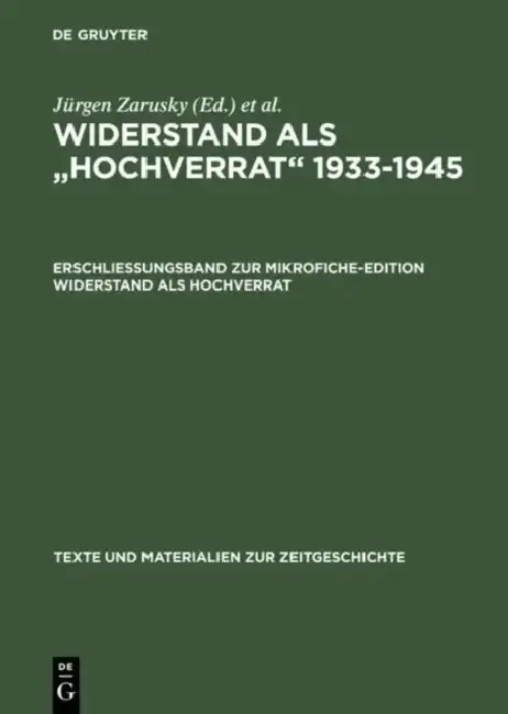 Cover of Erschließungsband Zur Mikrofiche-Edition Widerstand ALS Hochverrat