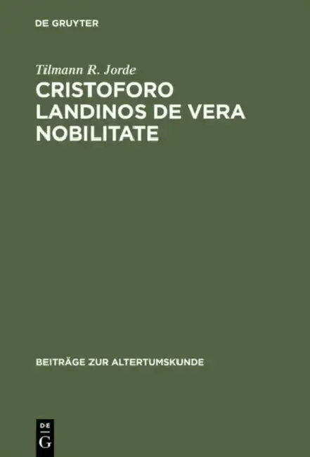 Cover of Cristoforo Landinos De vera nobilitate