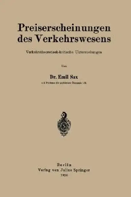 Cover of Preiserscheinungen Des Verkehrswesens