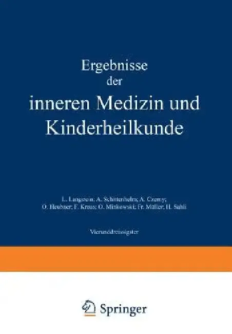Cover of Ergebnisse Der Inneren Medizin Und Kinderheilkunde