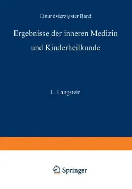 Cover of Ergebnisse Der Inneren Medizin Und Kinderheilkunde