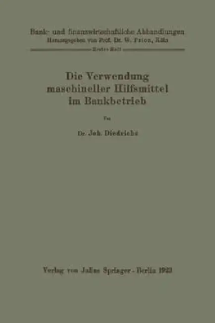 Cover of Die Verwendung Maschineller Hilfsmittel Im Bankbetrieb