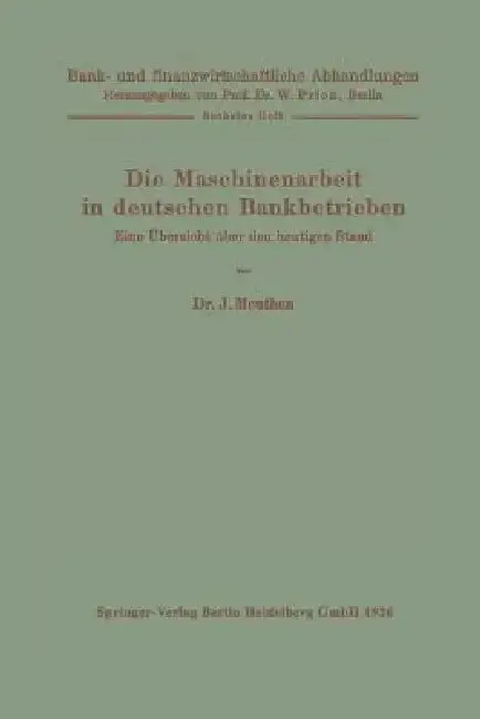 Cover of Die Maschinenarbeit in Deutschen Bankbetrieben