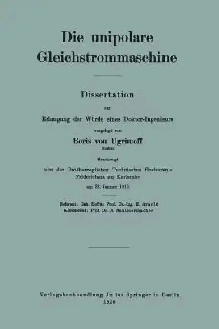 Cover of Die Unipolare Gleichstrommaschine