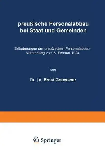Cover of Preußische Personalabbau Bei Staat Und Gemeinden