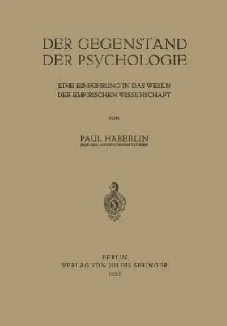 Cover of Der Gegenstand Der Psychologie