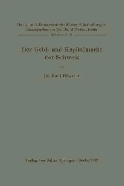 Cover of Der Geld- Und Kapitalmarkt Der Schweiz